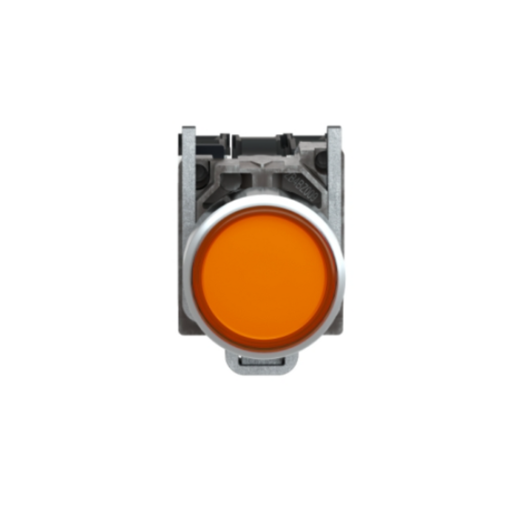 Schneider Electric Harmony XB4 Illuminated Push Button Metal Flush Orange Ø22 Spring Return 230-240V AC 1 NO + 1 NC XB4BW35M5