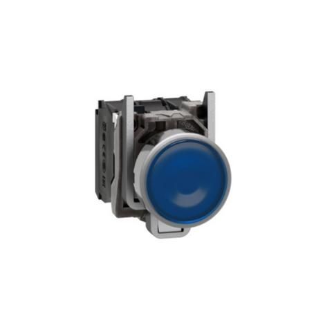 Schneider Electric Harmony XB4 Illuminated Push Button Metal Flush Blue Ø22 Spring Return 1 NO + 1 NC 24 V AC/DC XB4BW36B5