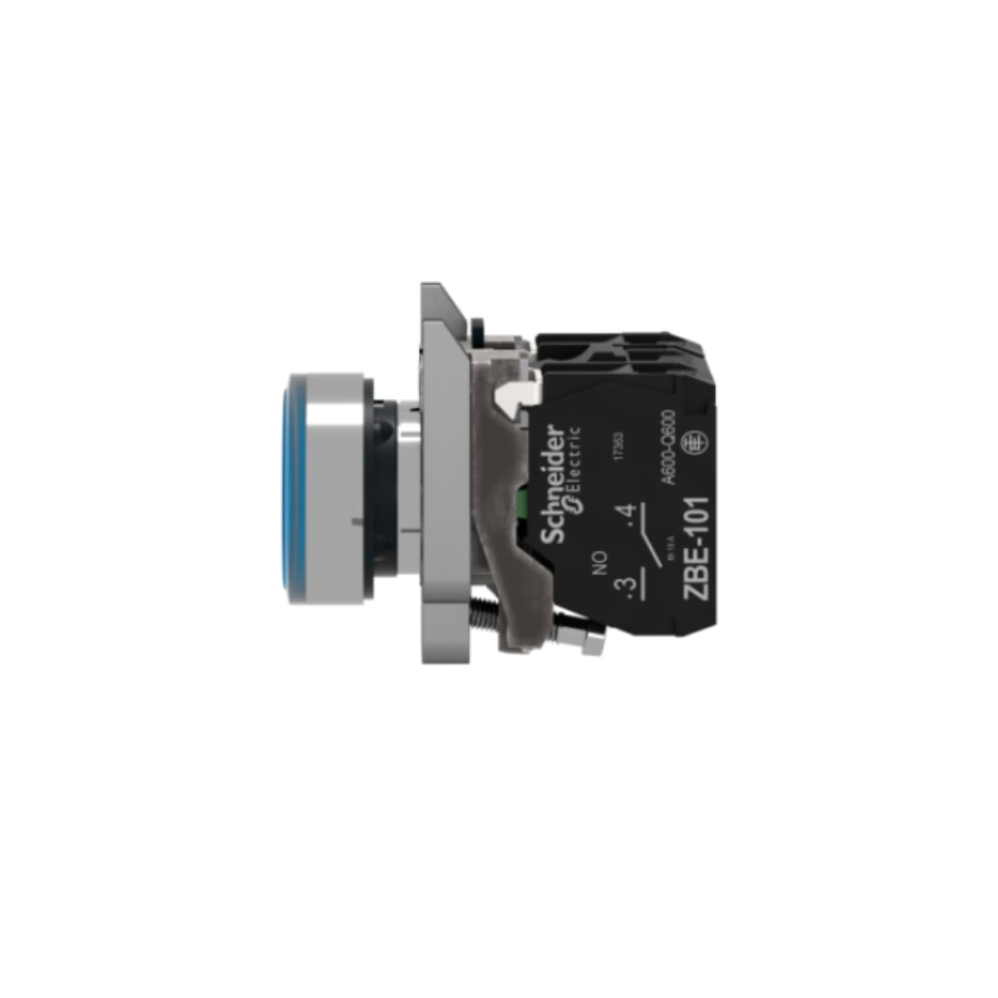 Schneider Electric Harmony XB4 Illuminated Push Button Metal Flush Blue Ø22 Spring Return 230-240V AC 1 NO + 1 NC XB4BW36M5