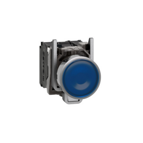 Schneider Electric Harmony XB4 Illuminated Push Button Metal Flush Blue Ø22 Spring Return 230-240V AC 1 NO + 1 NC XB4BW36M5