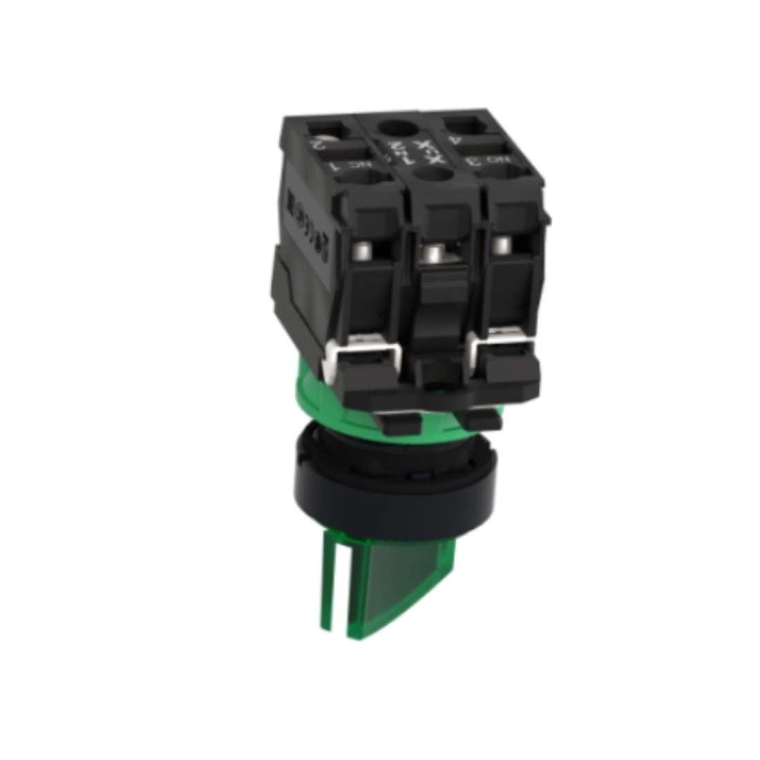 Schneider Electric Harmony XB5 Illuminated Selector Switch Plastic Green Ø22 2 Positions Stay Put 230-240V AC 1 NO + 1 NC XB5AK123M5
