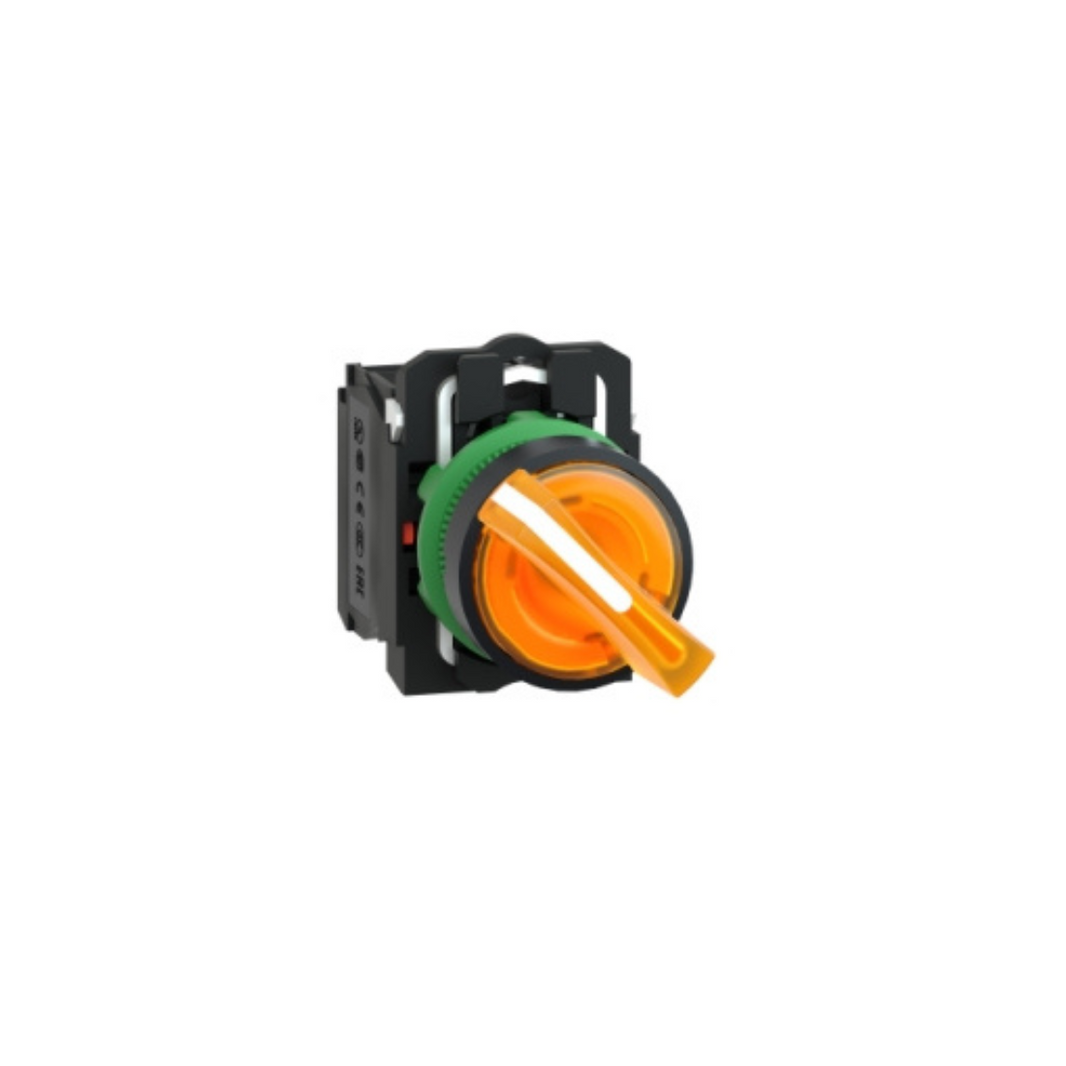 Schneider Electric Illuminated Selector Switch Plastic Orange Ø22 2 Positions Stay Put 230-240V AC 1 NO + 1 NC XB5AK125M5