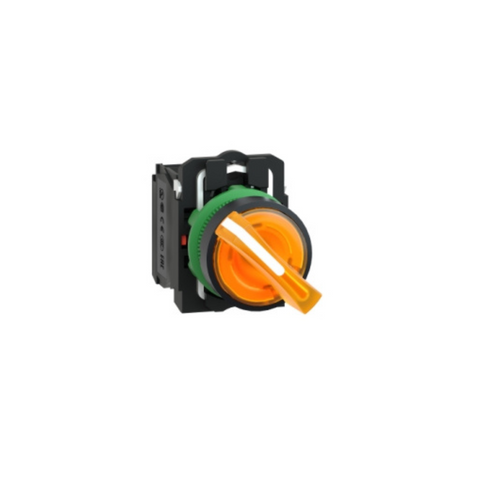 Schneider Electric Harmony XB5 Illuminated Selector Switch Plastic Orange Ø22 2 Positions Stay Put 230-240V AC 1 NO + 1 NC XB5AK125M5