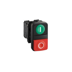 Schneider Electric Harmony XB5 Double-Headed Push Button Plastic Ø22 1 Green Flush Marked I + 1 Red Projecting Marked O 1 NO + 1 NC XB5AL73415