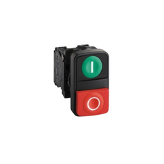 Schneider Electric Harmony XB5 Double-Headed Push Button Plastic Ø22 1 Green Flush Marked I + 1 Red Projecting Marked O 1 NO + 1 NC XB5AL73415 - Slide 1