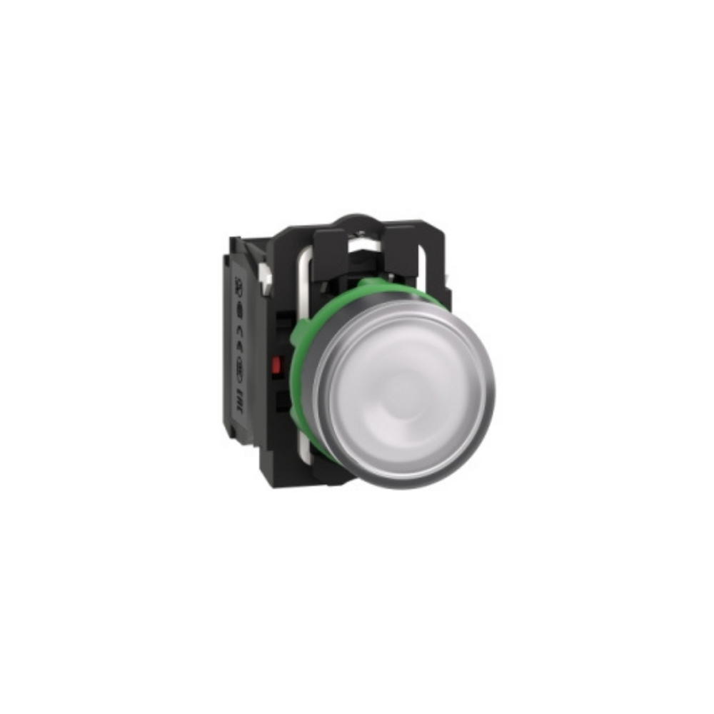 Schneider Electric Harmony XB5 Illuminated Push Button Plastic Flush White 22mm Universal LED Plain Lens 1NO + 1NC 110-120V AC XB5AW31G5