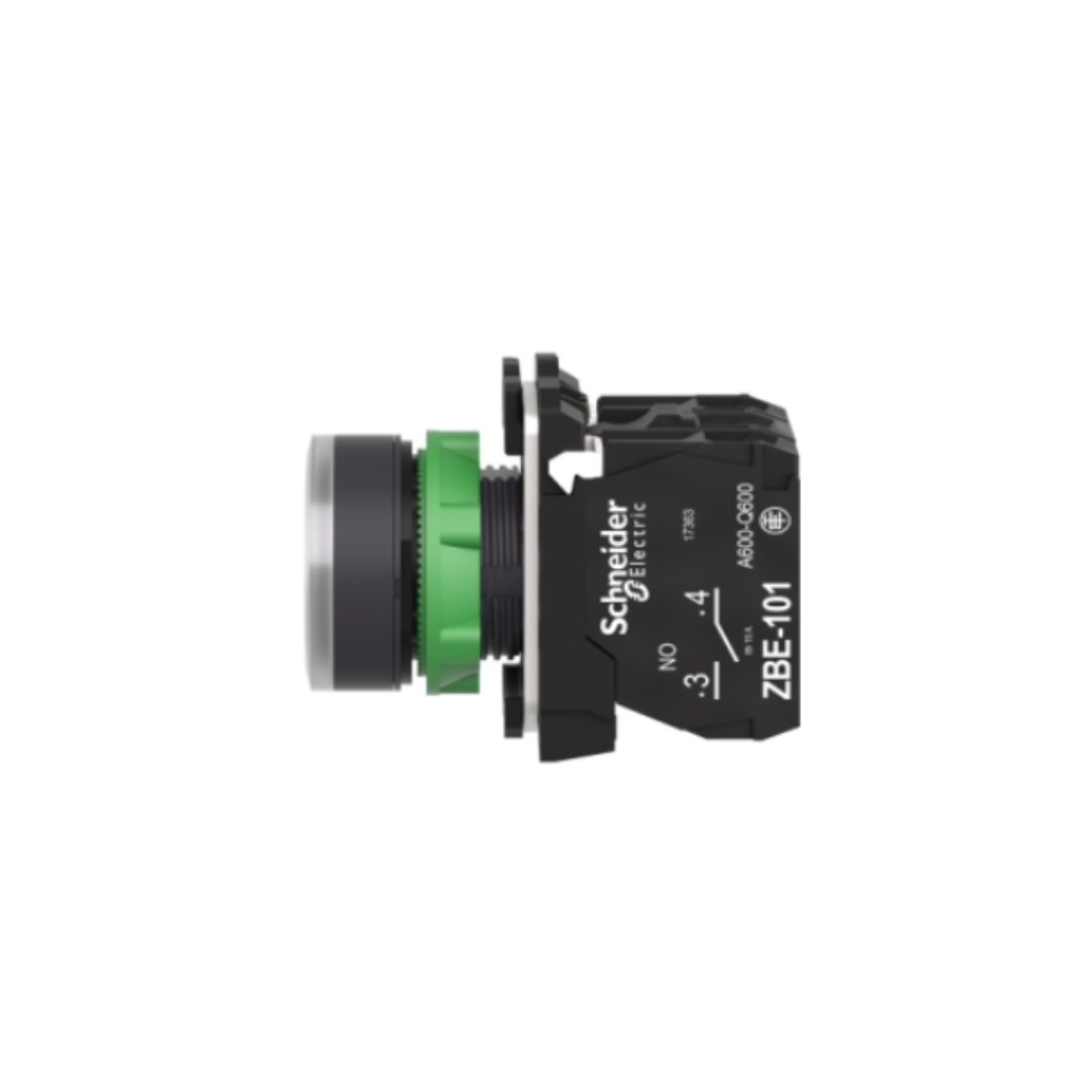 Schneider Electric Harmony XB5 Illuminated Push Button Plastic Flush White 22mm Universal LED Plain Lens 1NO + 1NC 110-120V AC XB5AW31G5