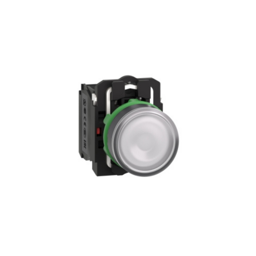 Schneider Electric Harmony XB5 Illuminated Push Button Plastic Flush White Ø22 Spring Return 230-240V AC 1 NO + 1 NC XB5AW31M5