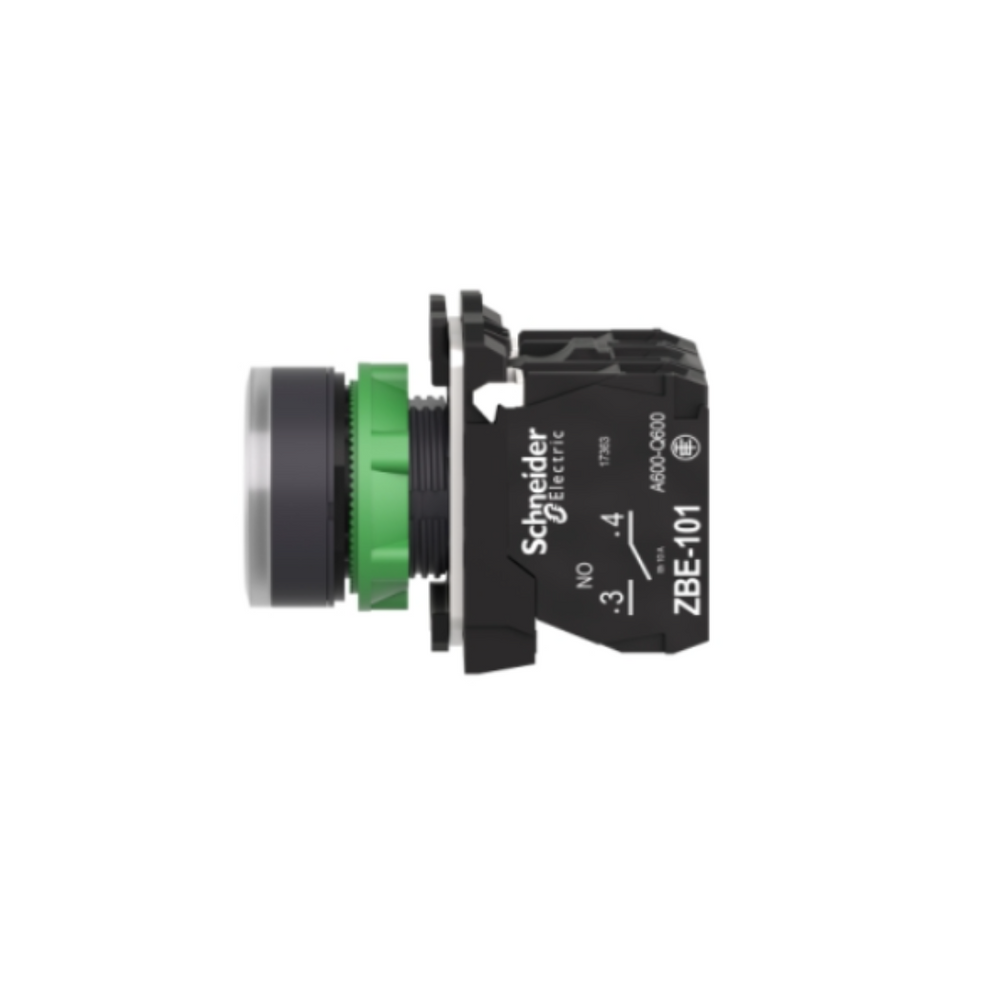 Schneider Electric Harmony XB5 Illuminated Push Button Plastic Flush White Ø22 Spring Return 230-240V AC 1 NO + 1 NC XB5AW31M5