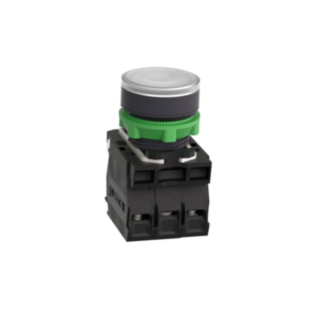 Schneider Electric Harmony XB5 Illuminated Push Button Plastic Flush White Ø22 Spring Return 230-240V AC 1 NO + 1 NC XB5AW31M5