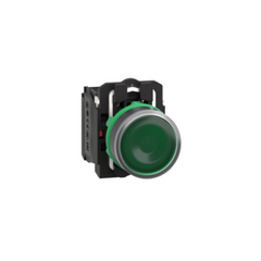 Schneider Electric Harmony XB5 Illuminated Push Button Plastic Flush Green Ø22 Spring Return 110-120V AC 1 NO + 1 NC XB5AW33G5 - Slide 1