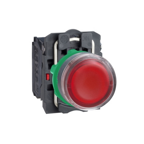 Schneider Electric Harmony XB5 Illuminated Push Button Plastic Flush Red Ø22 Plain Lens for BA9s Bulb Spring Return <= 250V 1 NO + 1 NC XB5AW3465