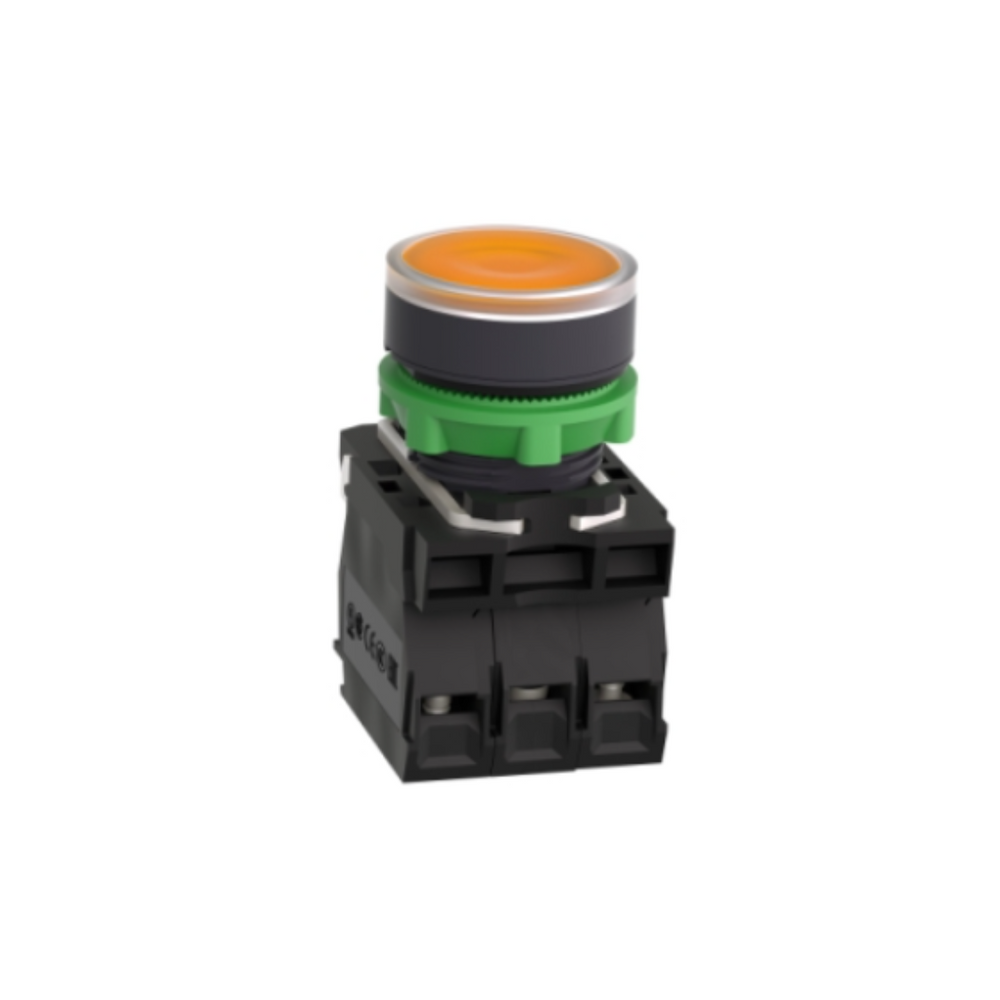 Schneider Electric Harmony XB5 Illuminated Push Button Plastic Flush Orange Ø22 Spring Return 24V AC/DC 1 NO + 1 NC XB5AW35B5