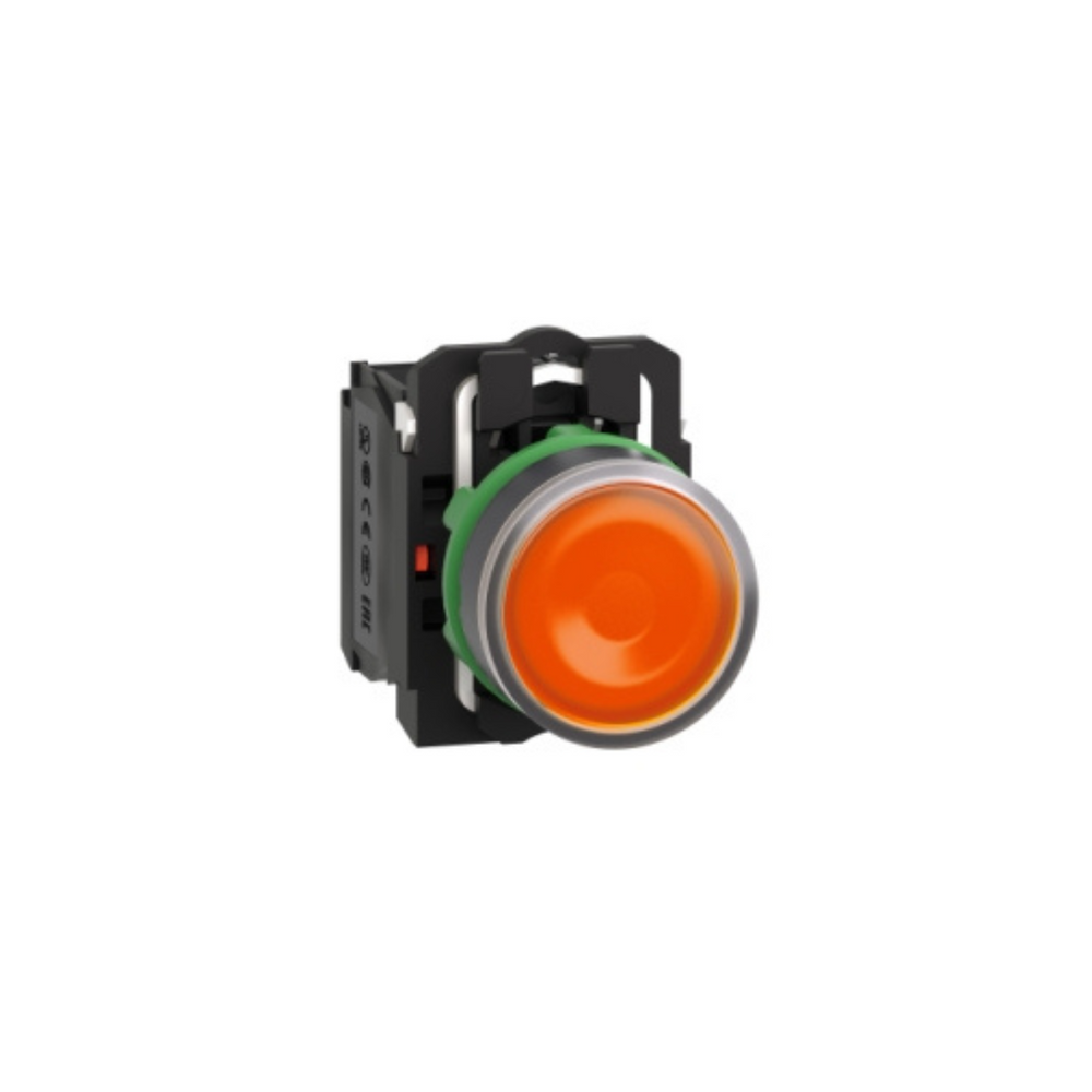 Schneider Electric Illuminated Push Button Plastic Flush Orange Ø22 Spring Return 110-120V AC 1 NO + 1 NC XB5AW35G5