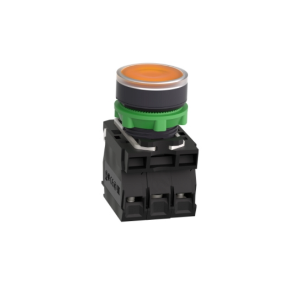 Schneider Electric Illuminated Push Button Plastic Flush Orange Ø22 Spring Return 110-120V AC 1 NO + 1 NC XB5AW35G5