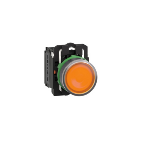 Schneider Electric Harmony XB5 Illuminated Push Button Plastic Flush Orange Ø22 Spring Return 230-240V AC 1 NO + 1 NC XB5AW35M5