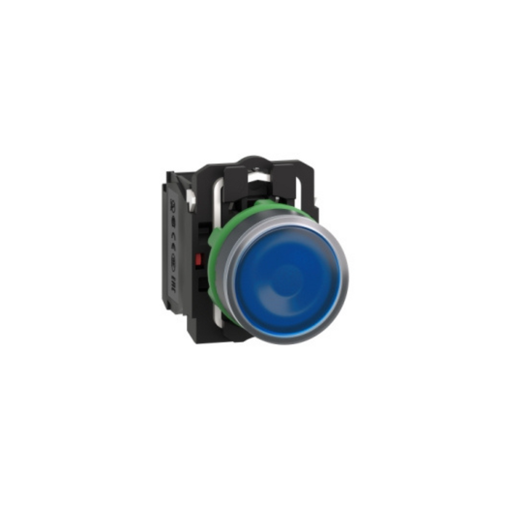 Schneider Electric Illuminated Push Button Plastic Flush Blue Ø22 Spring Return 230-240V AC 1 NO + 1 NC XB5AW36M5