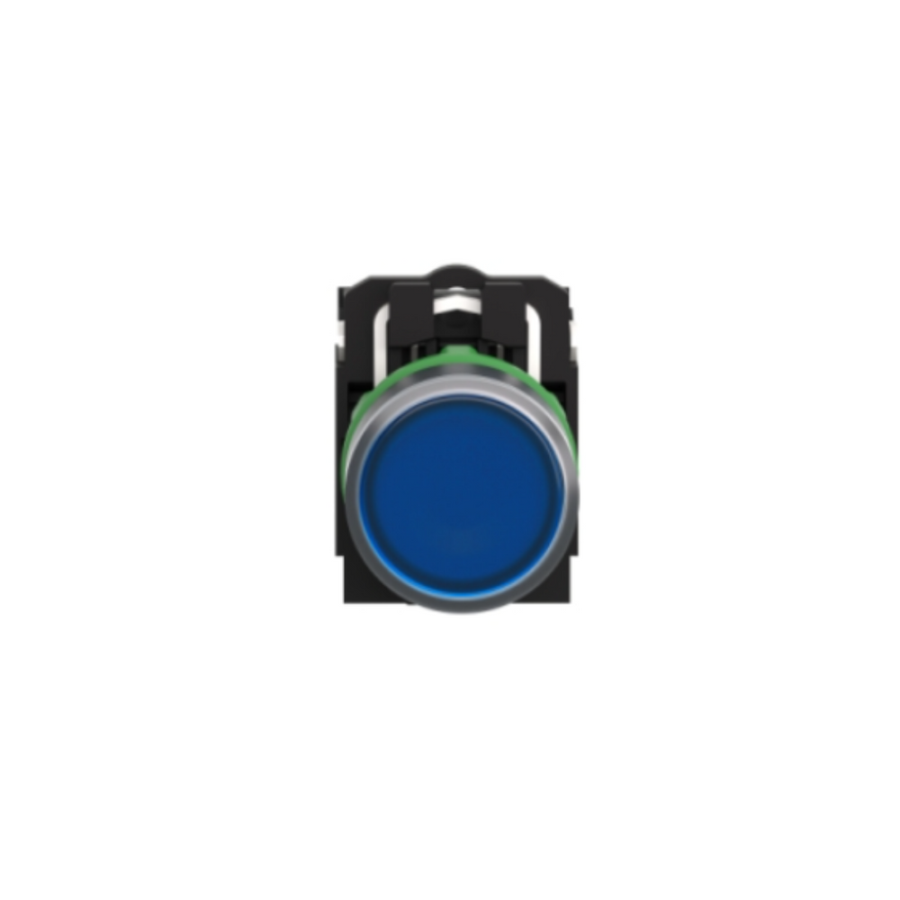 Schneider Electric Illuminated Push Button Plastic Flush Blue Ø22 Spring Return 230-240V AC 1 NO + 1 NC XB5AW36M5