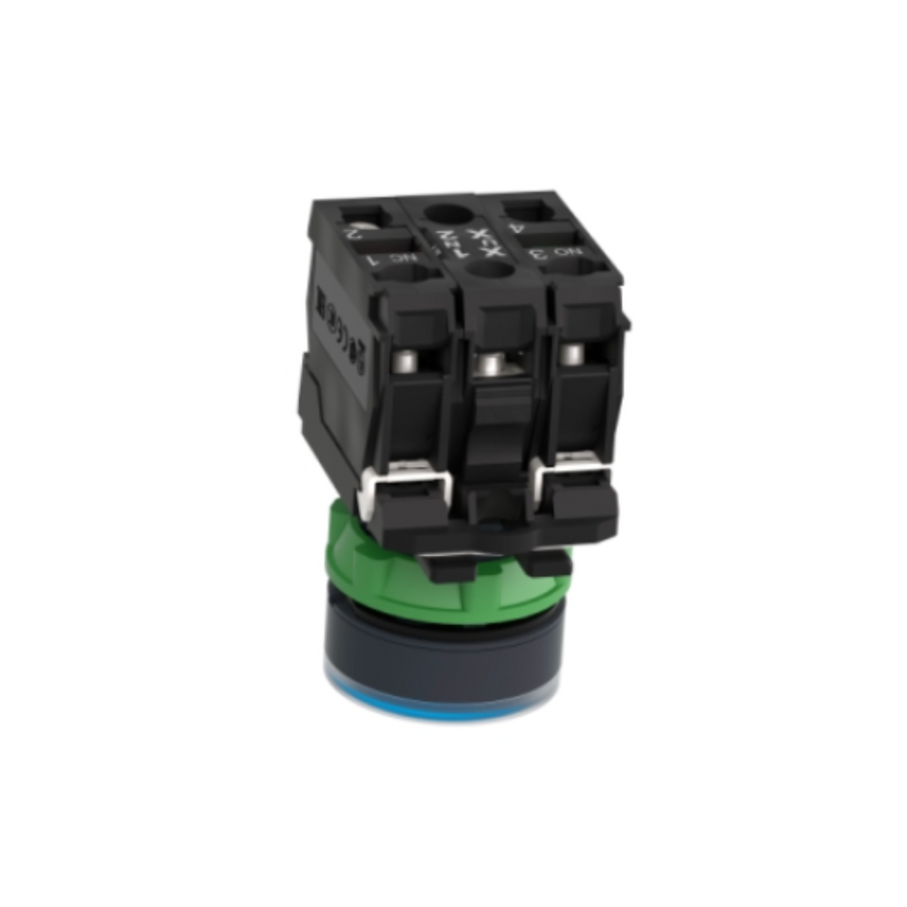 Schneider Electric Illuminated Push Button Plastic Flush Blue Ø22 Spring Return 230-240V AC 1 NO + 1 NC XB5AW36M5