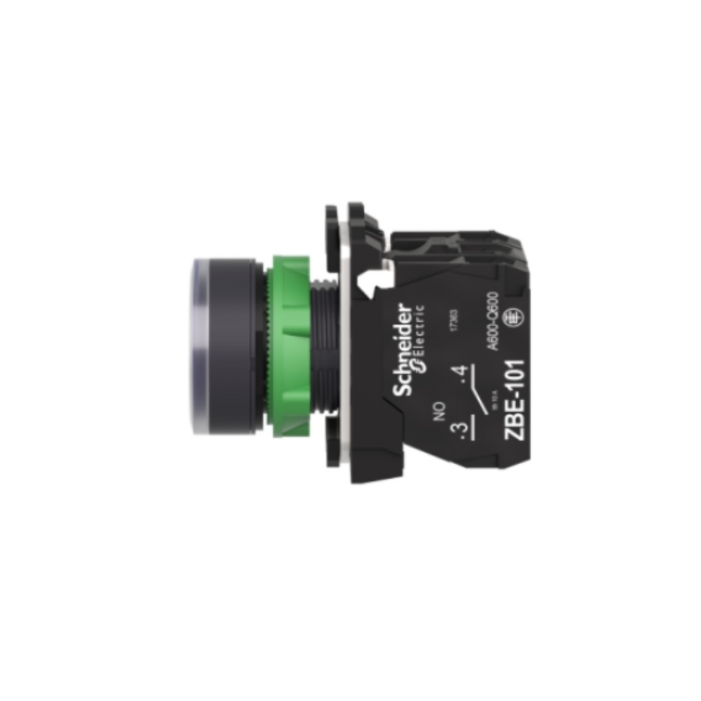 Schneider Electric Illuminated Push Button Plastic Flush Blue Ø22 Spring Return 230-240V AC 1 NO + 1 NC XB5AW36M5