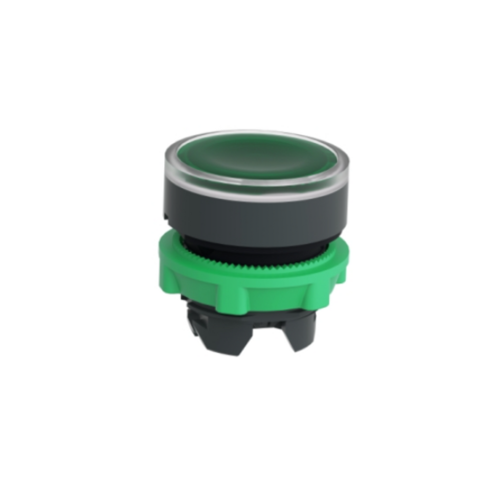 Schneider Electric Harmony XB5 Green Flush Illuminated Push Button Head Ø22 Spring Return for Integral LED ZB5AW333