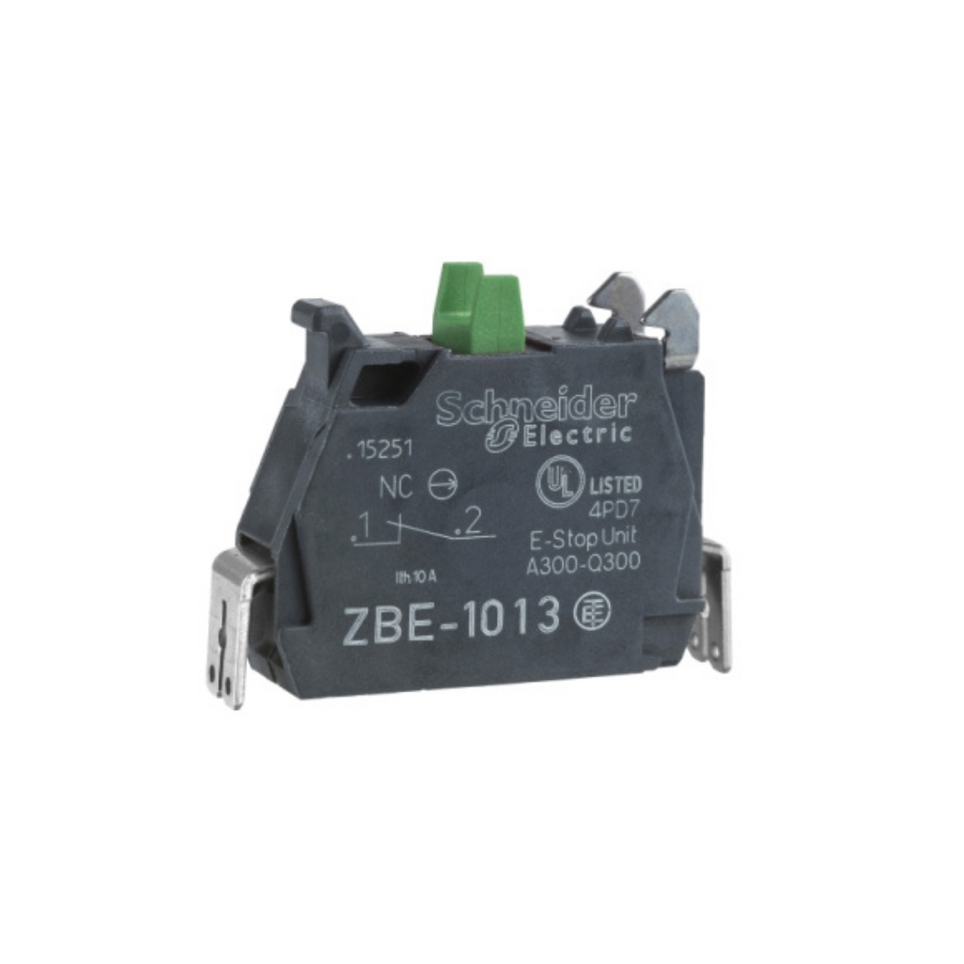 Schneider Electric Harmony XB5 XB4 Single Contact Block for Head Ø22 1NO Silver Alloy Faston Connector ZBE1013