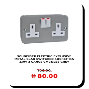 Schneider Electric exclusive metal clad switched socket 13A 230V 2 gangs GMC132S5 grey with discounted price 80.00