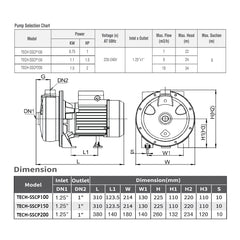 Techno Pumps 1.5HP Stainlees Steel Centrifugal Water Pump TECH-SSCP150 - Slide 3