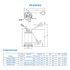 Teral 1.5HP Single Phase Submersible Drainage Water Pump DRAINO150MA - Slide 2