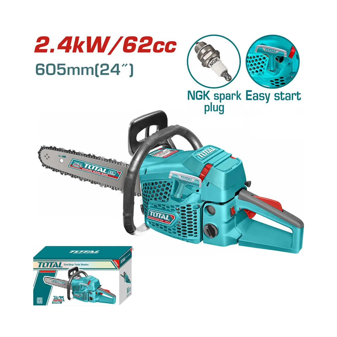 Total Tools Gasoline Chain Saw 62cc Powerful 2 Stroke Motor TG5602411