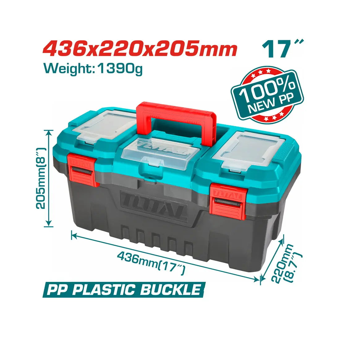 Total Tools 17 Inch Plastic Tool Box 436x220x205mm TPBX0171