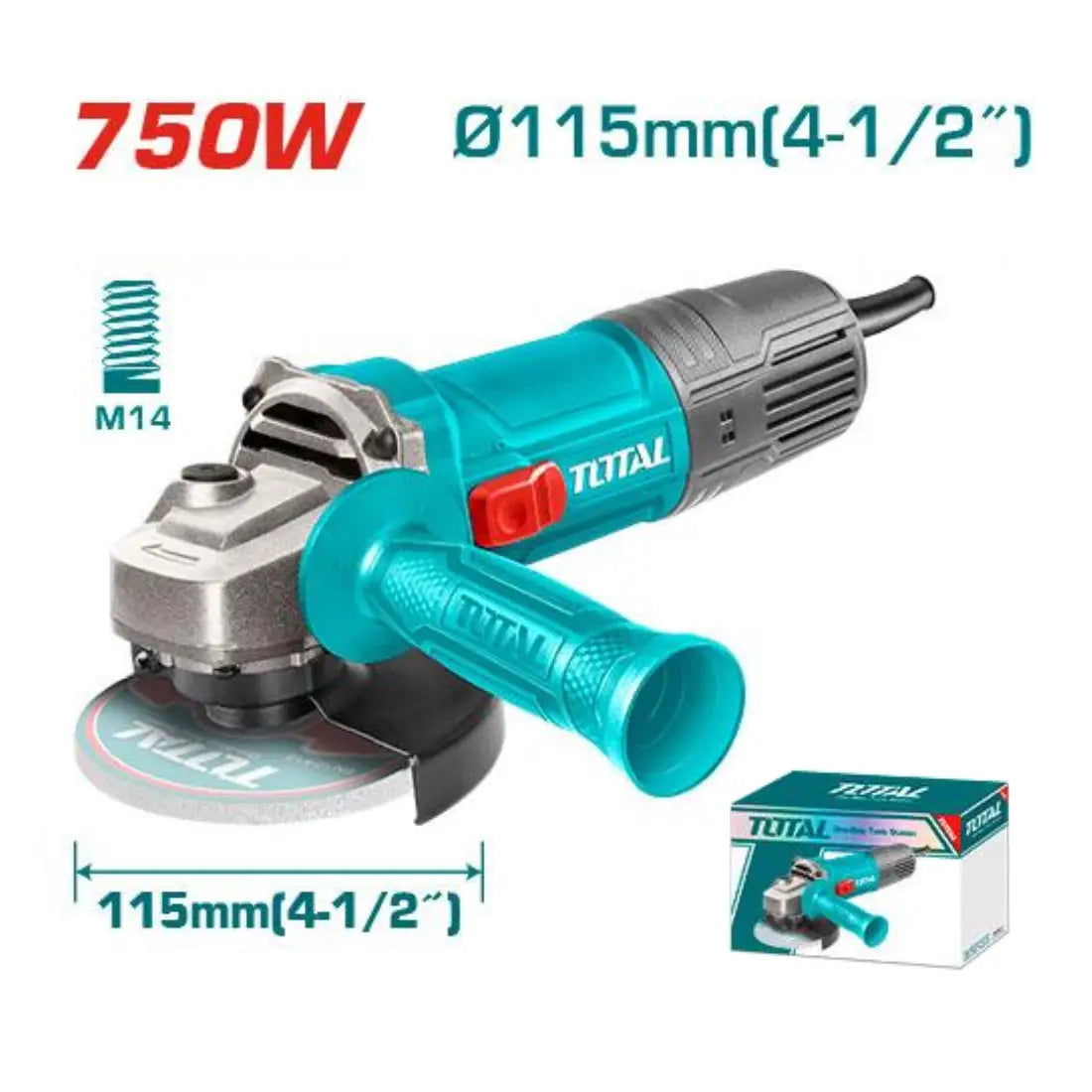 Total Tools Angle Grinder 750W M14 Spindle Thread TG10711556-8