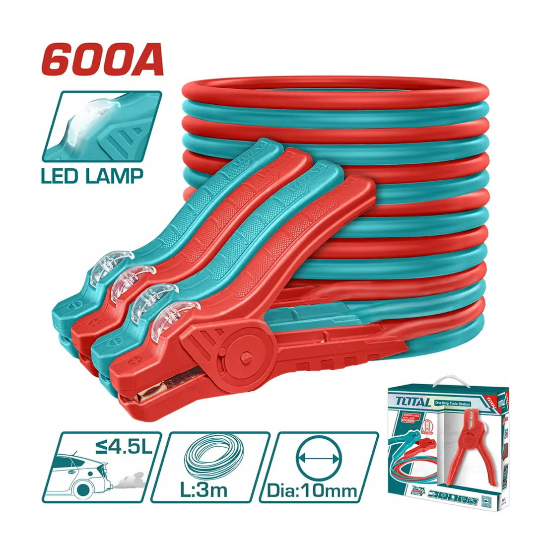 Total Tools Booster Cable with Lamp 600AMP Current PBCA16008L