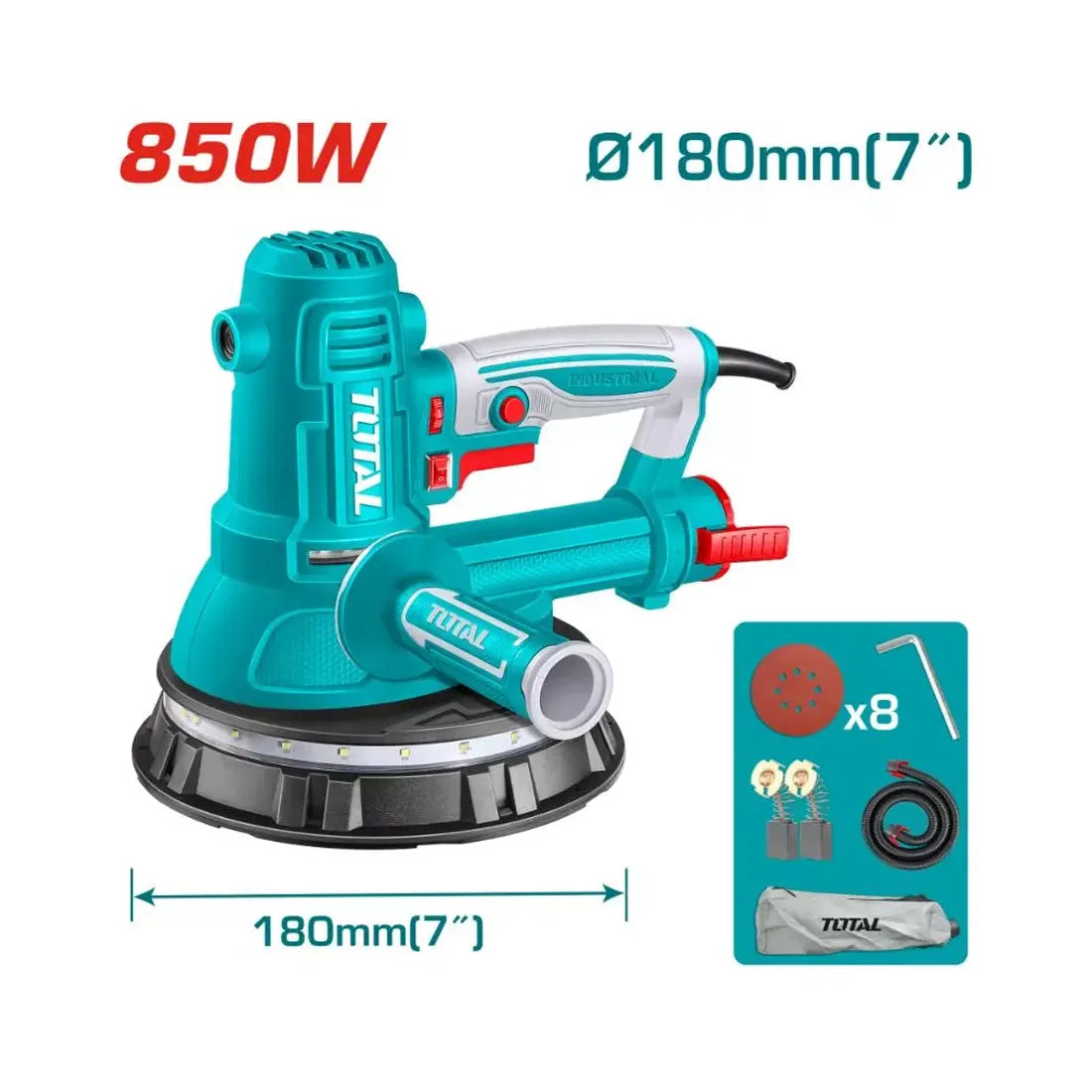 Total Tools Drywall Sander 850W 180mm Diameter Grinding Pad TDWS10508