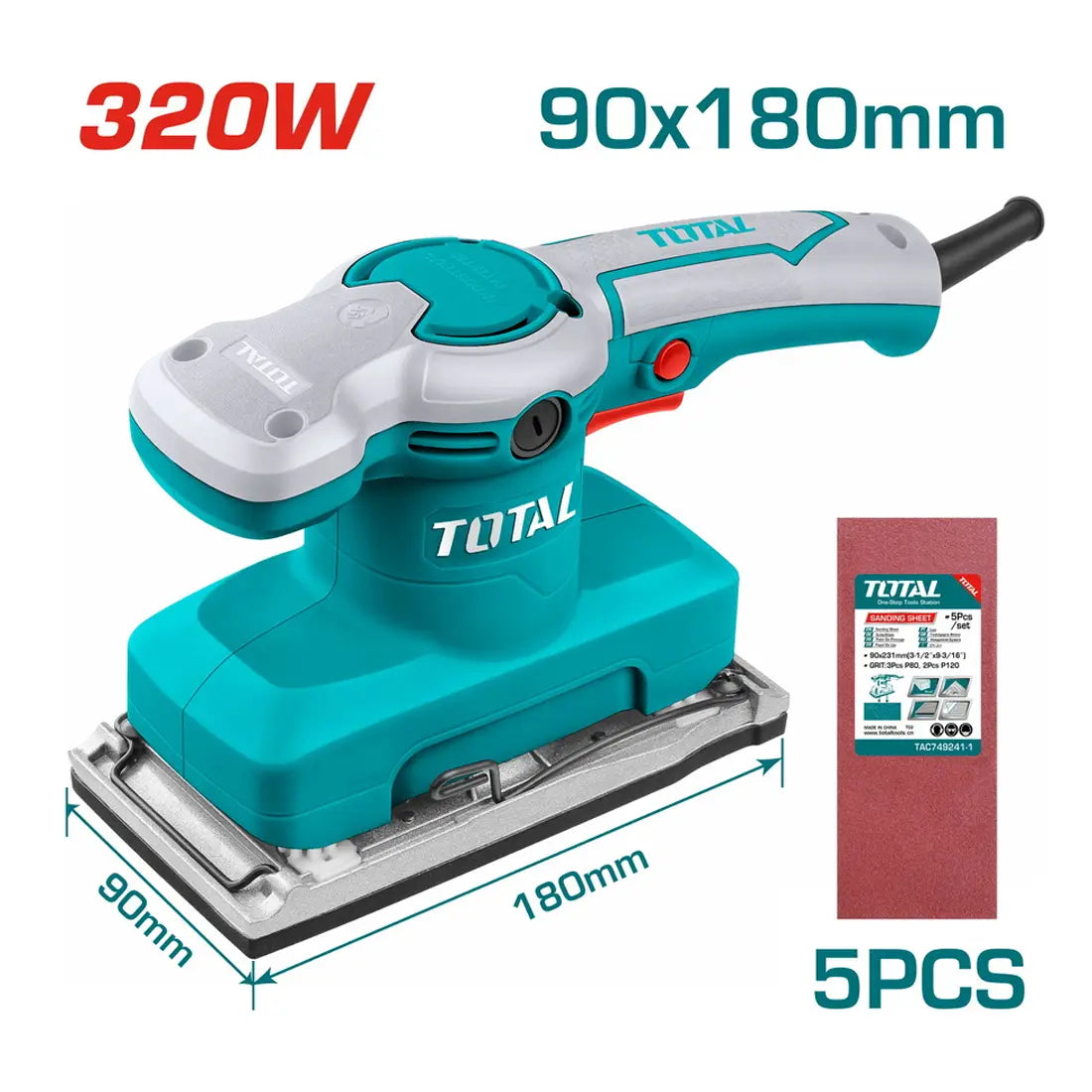 Total Tools Finishing Sander 320W 90mmx180mm Bottom Base TF1301826