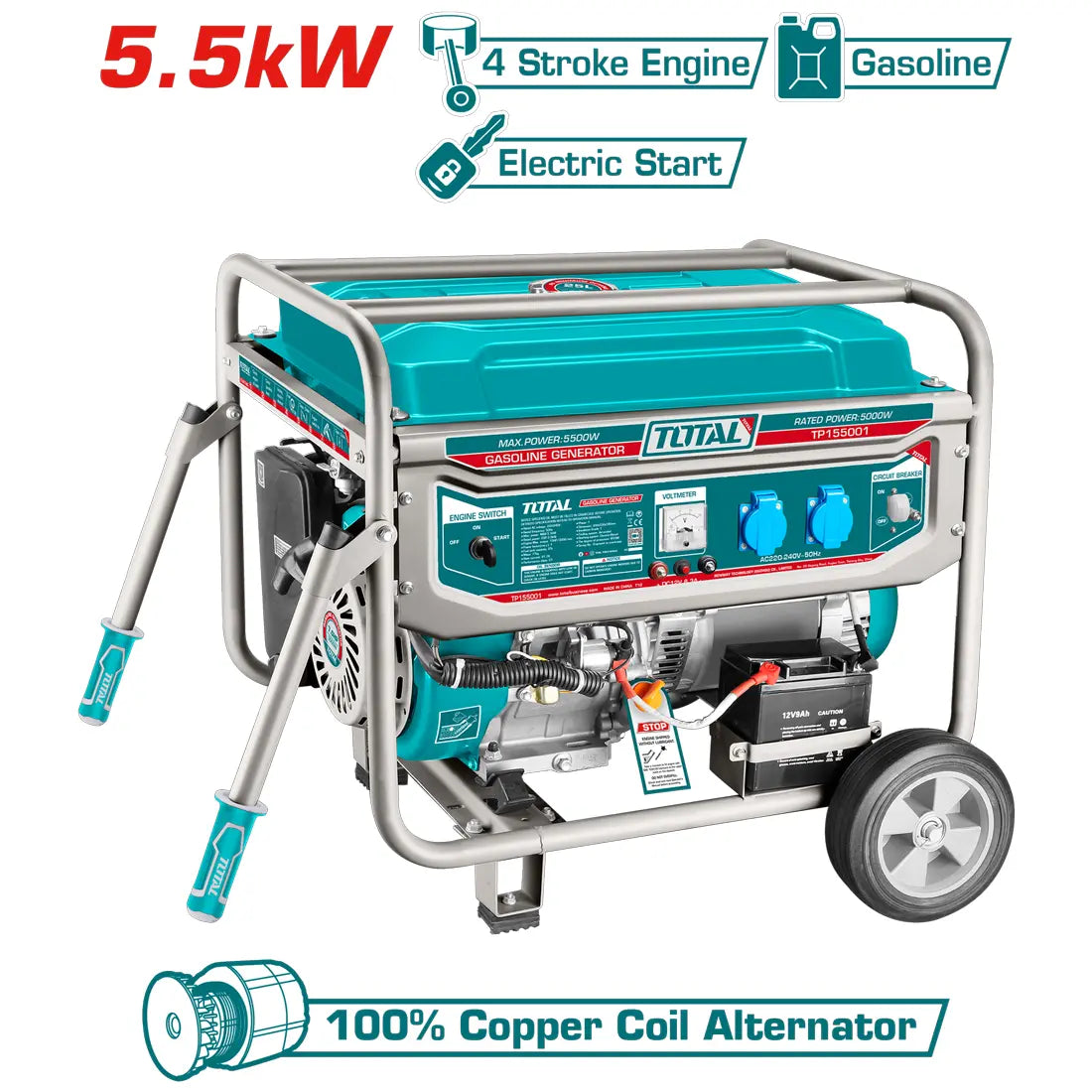 Total Tools Gasoline Generator 5.5kW Maximum Output TP155001