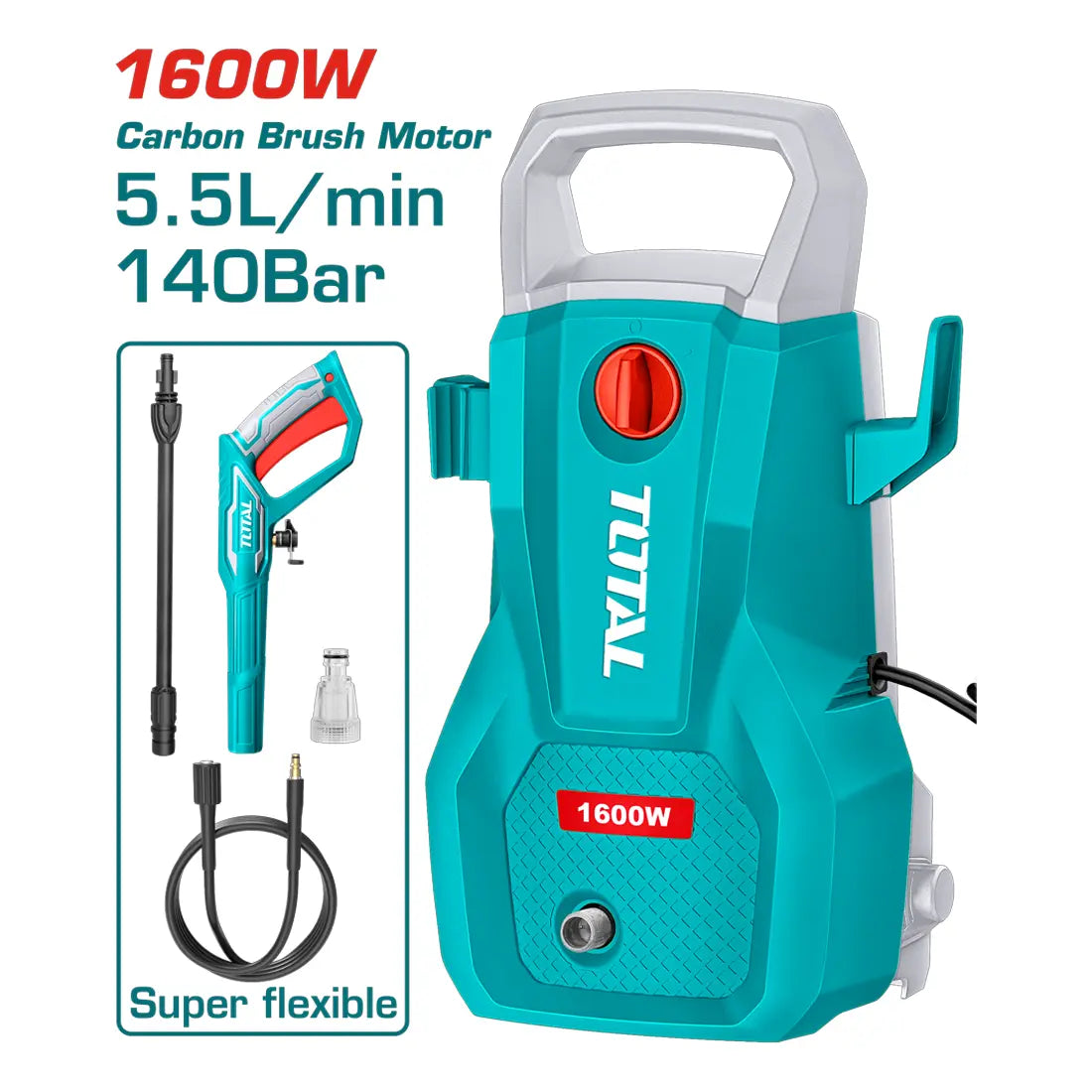 Total Tools High Pressure Washer 1600W 140Bar Maximum Pressure TGT11336