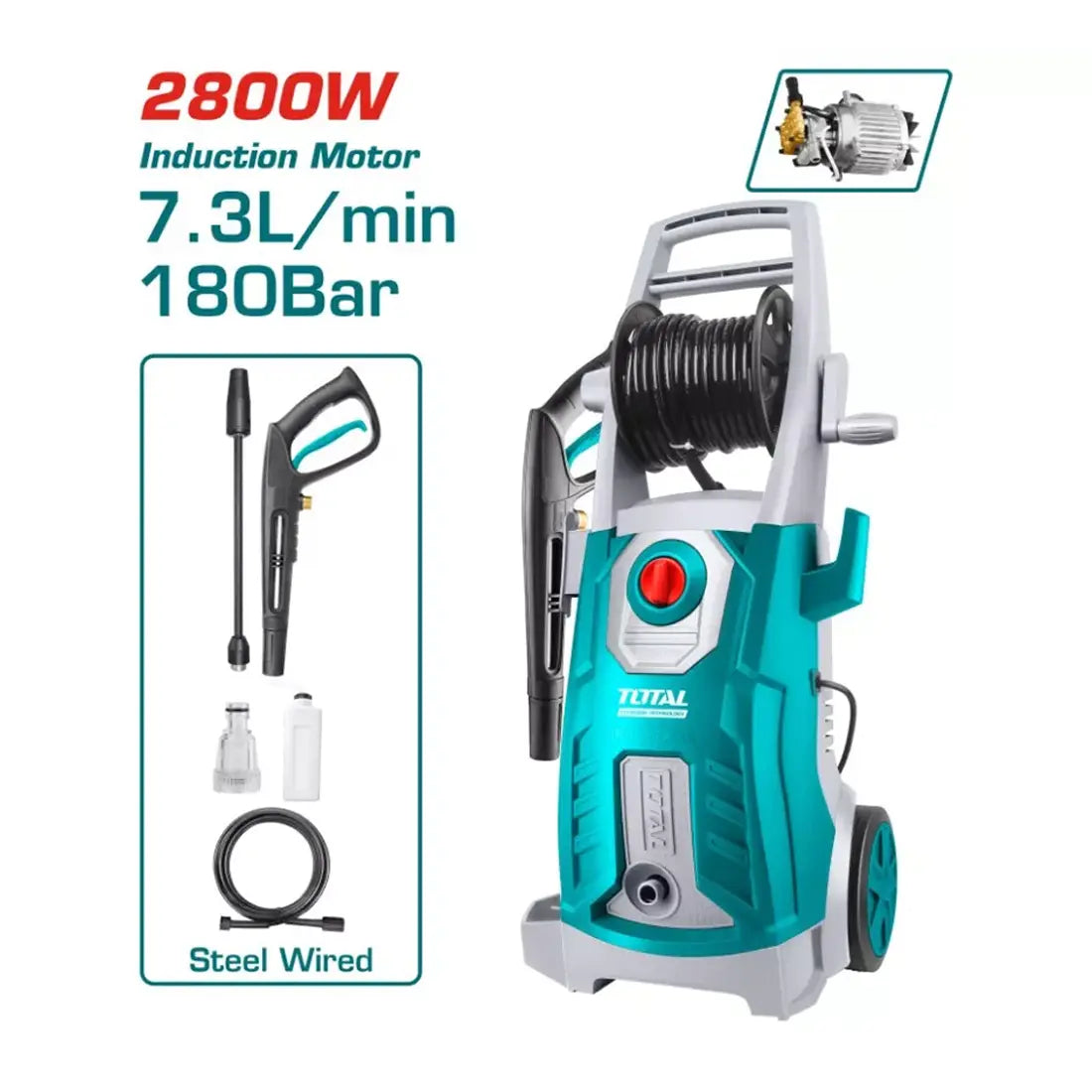 Total Tools High Pressure Washer 2800W 180Bar Maximum Pressure TGT11266