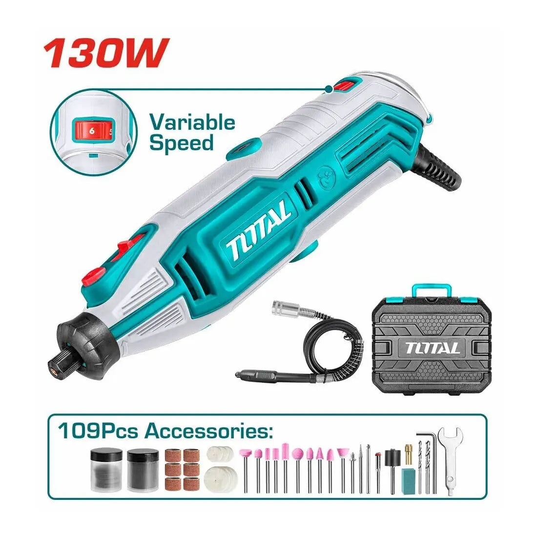 Total Tools Mini Grinder 130W Variable Speed Control TG513326