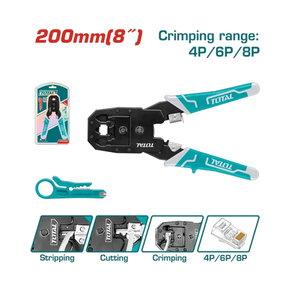 Total Tools Modular Plug Crimper 8 Inch TMPC4468P