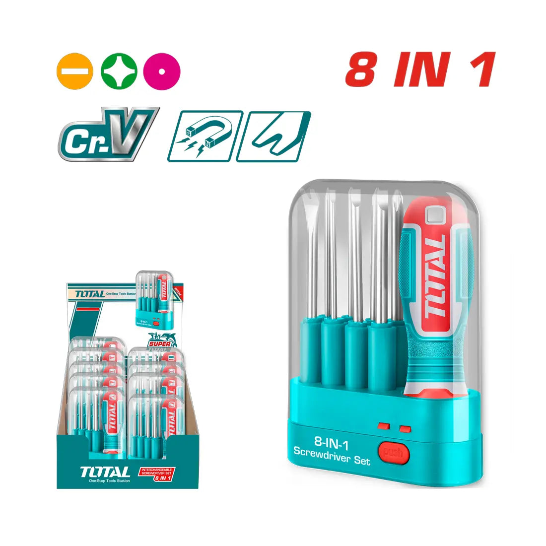 Total Tools Screwdriver Set 9 Pcs Interchangeable THT250906