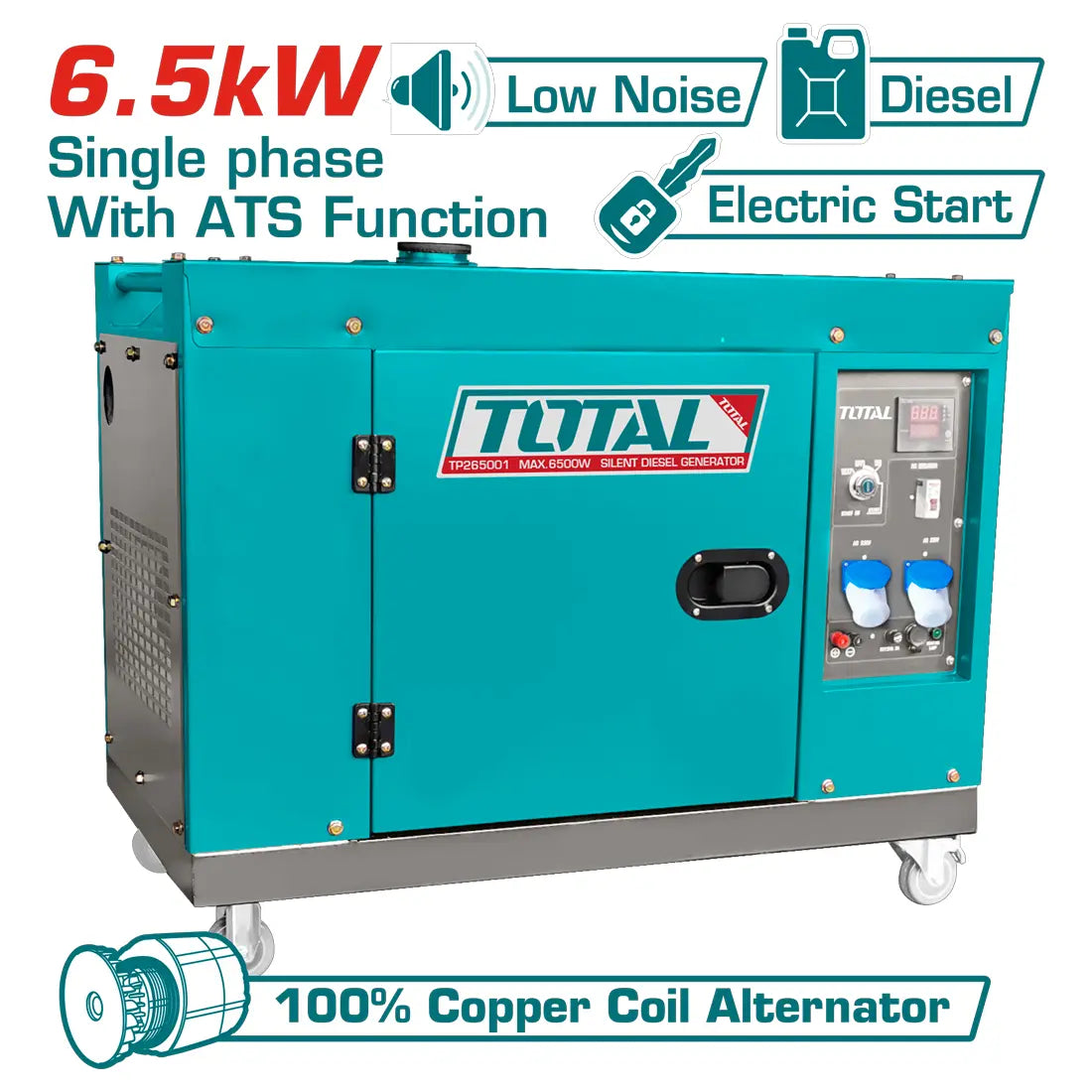 Total Tools Silent Diesel Generator 6.5kW Maximum Output TP265001