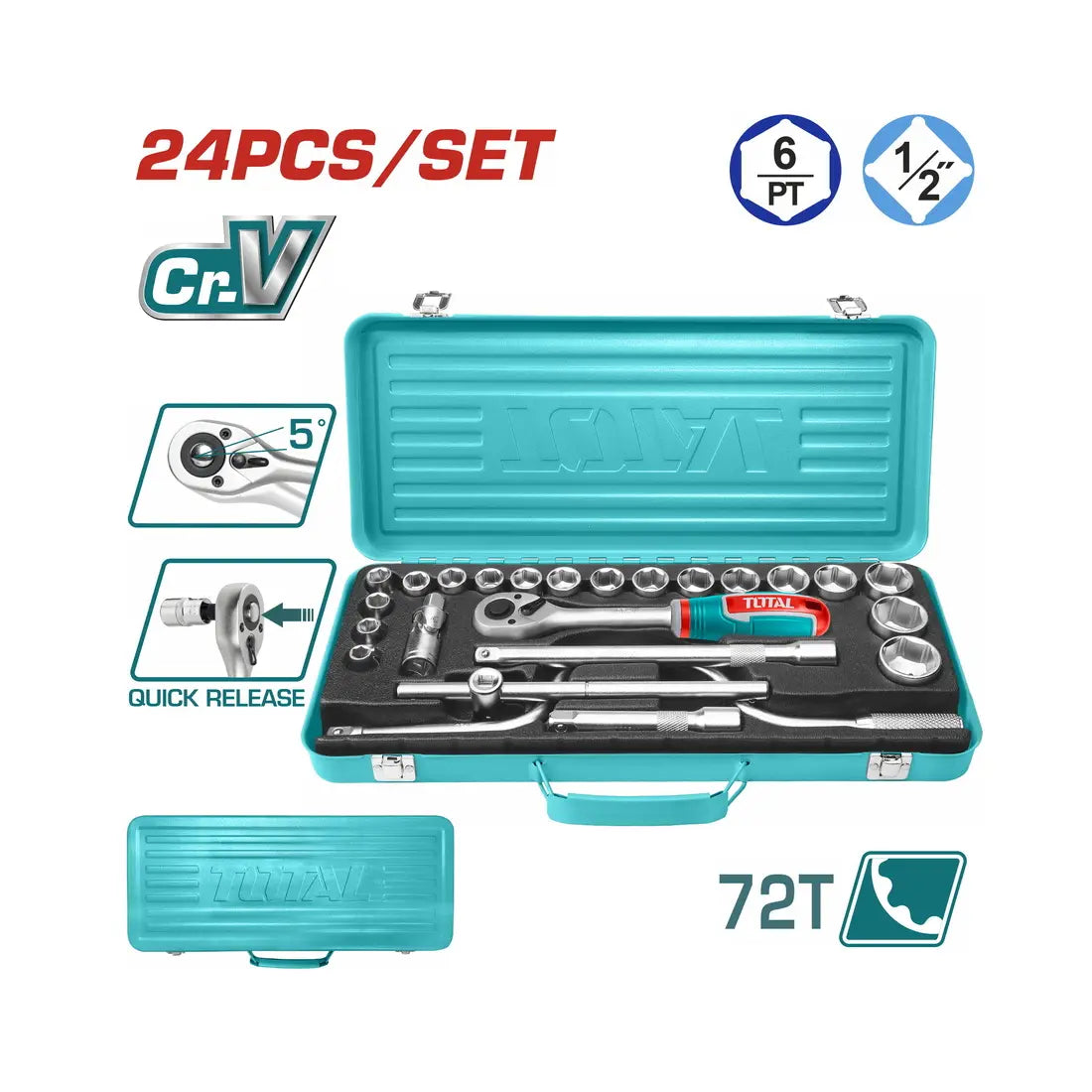 Total Tools Socket Set 24 Pcs 1/2 Inch THT141253