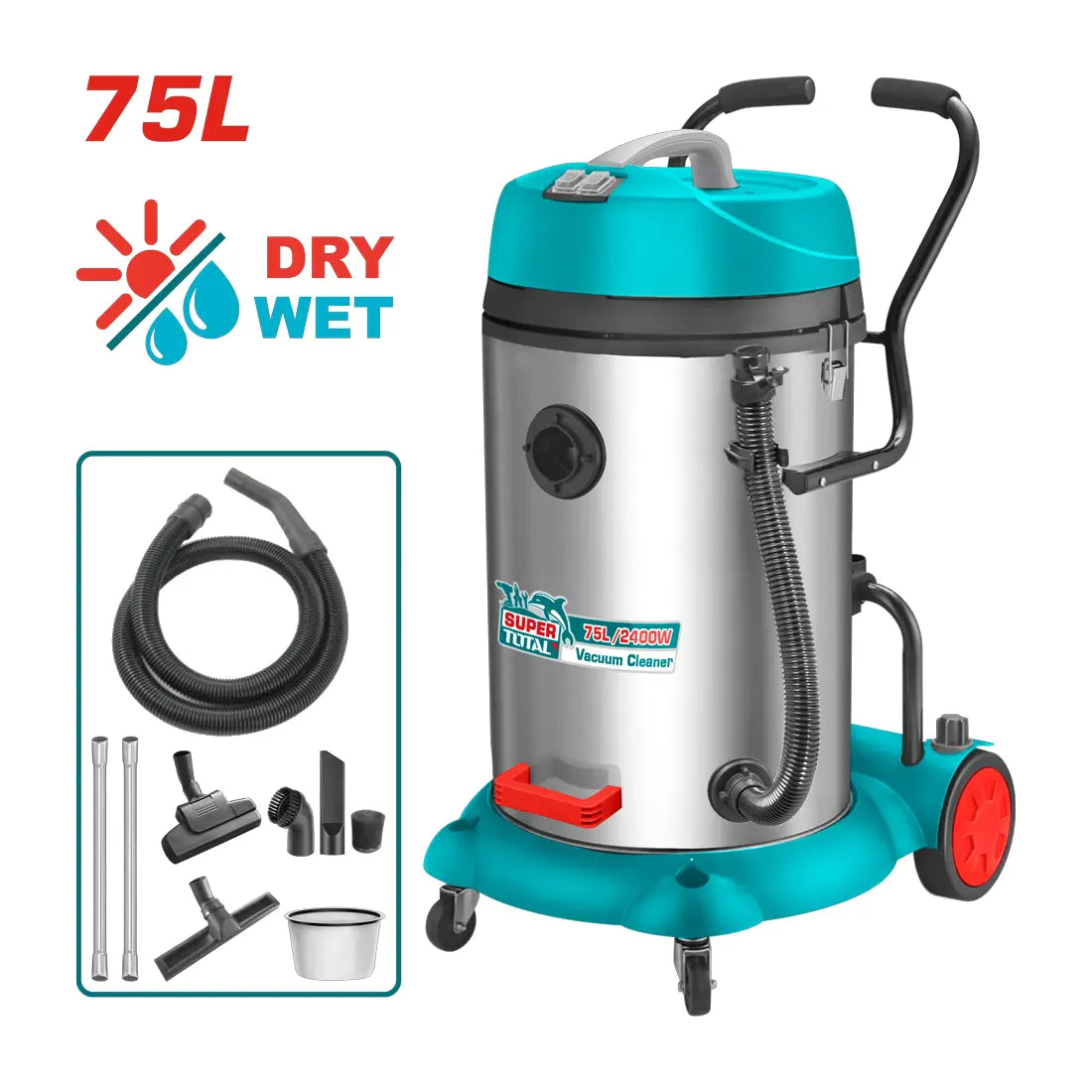 Total Tools Vacuum Cleaner 2X1200W 75L Dust Capacity TVC24751