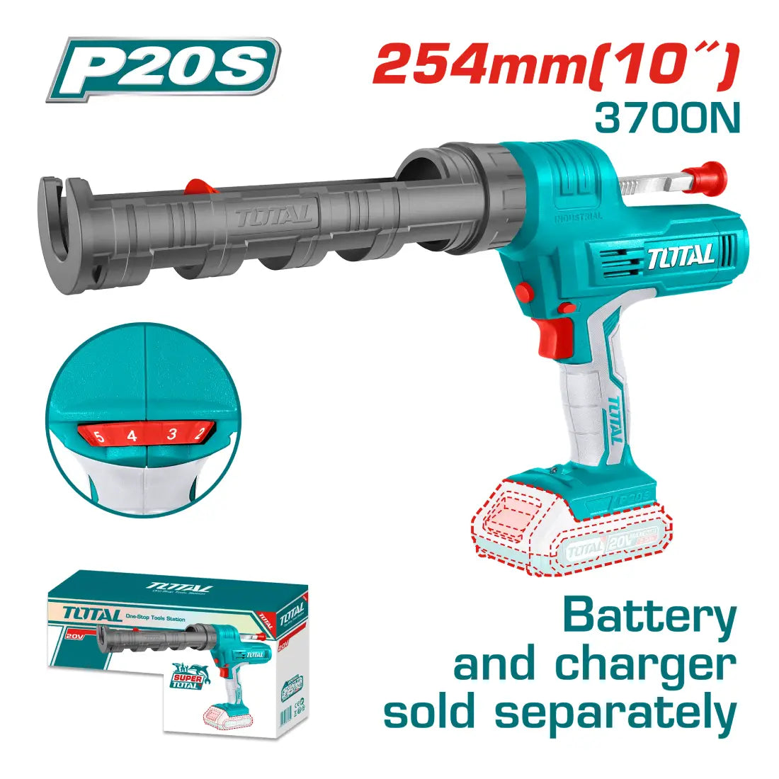 Total Tools Cordless Caulking Gun 20V 3700N Thrust TCGLI2001