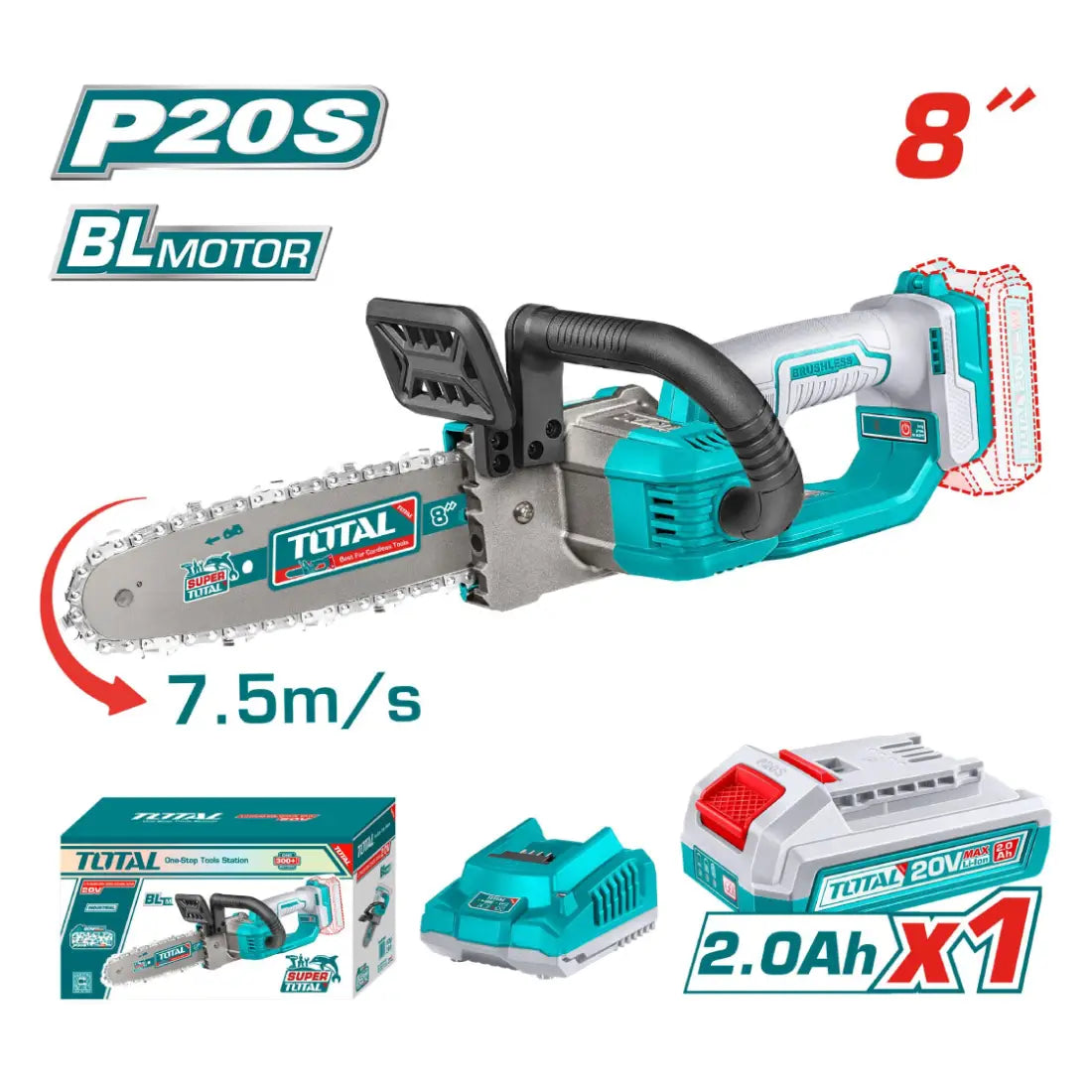 Total Tools Cordless Chain Saw 20V 20cm Bar Length TGSLI20851