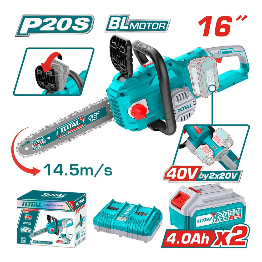 Total Tools Cordless Chain Saw 40V 40cm Bar Length TGSLI401682