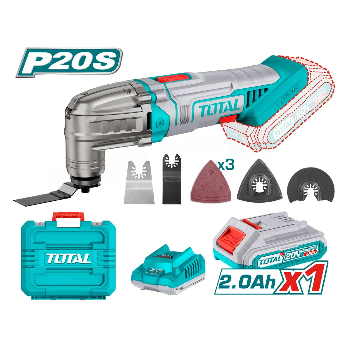 Total Tools Cordless Multi-tool 20V 5000-20000rpm Speed TMLI20228