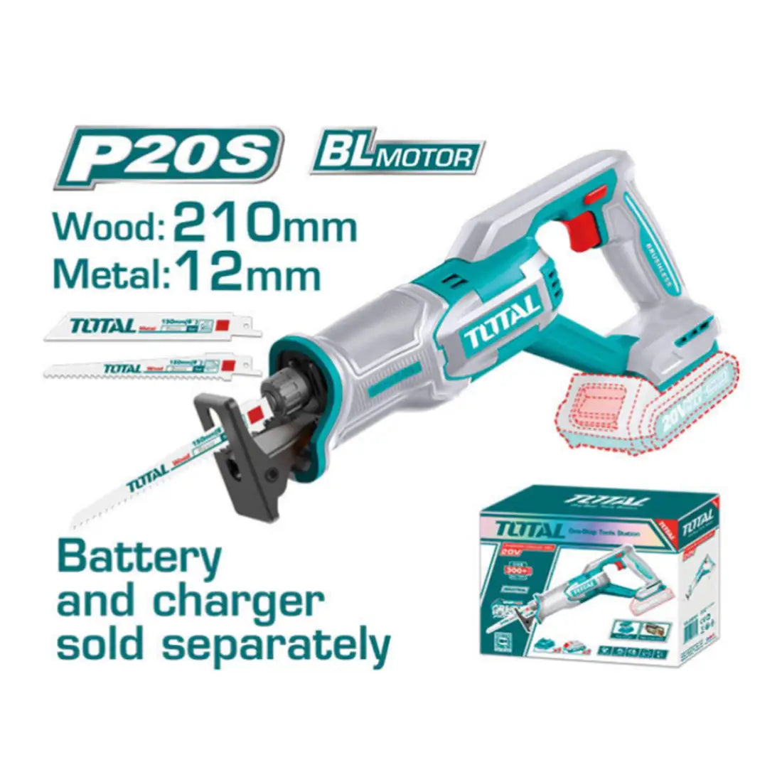 Total Tools Cordless Reciprocating Saw 20V 0-2800rpm No-load Speed TRSLI2108