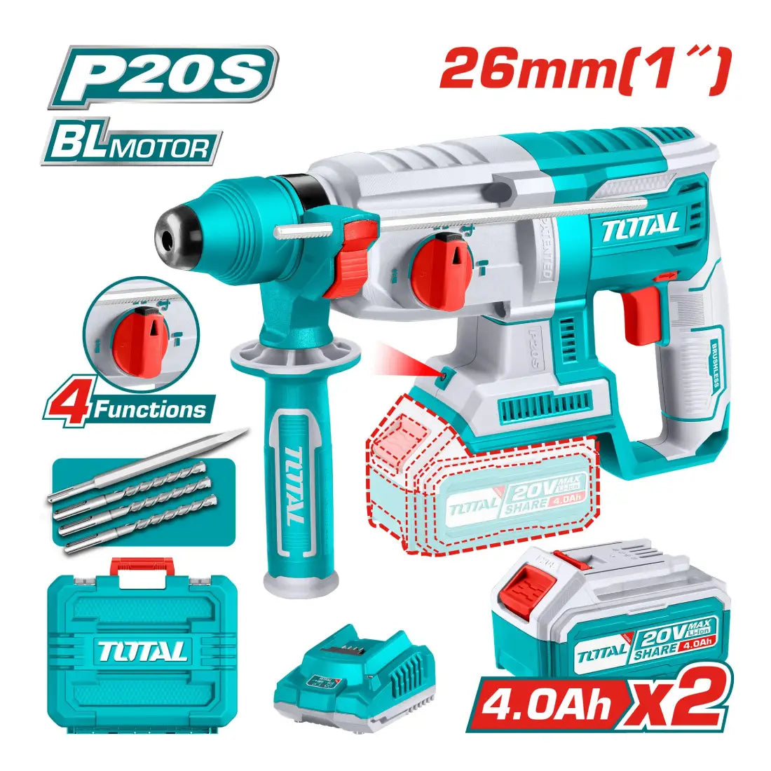 Total Tools Cordless Rotary Hammer 20V 2.5J Impact Energy TRHLI202287